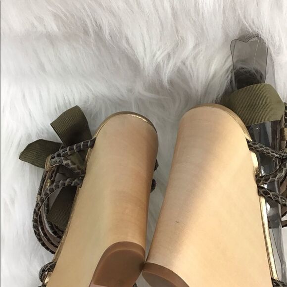 Elie Tahari Green Sandal Strappy Wedge Heel Sandal Snake Skin Size 40 1/2 - Picture 7 of 9